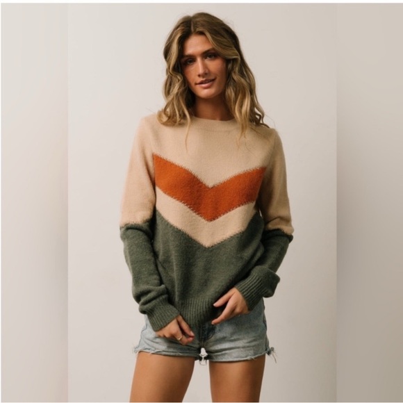 Baltic Born Rowen Color Block Sweater - Natural/Green/Rust - Size Small - NWT - Picture 2 of 12